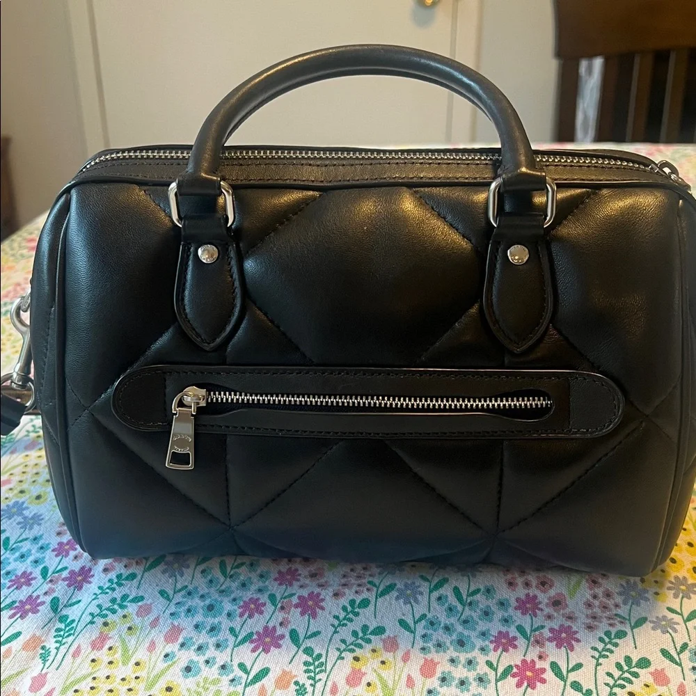 Coach Rowan Black Quilted Leather Satchel with Crossbody Strap - Picture 2 of 9